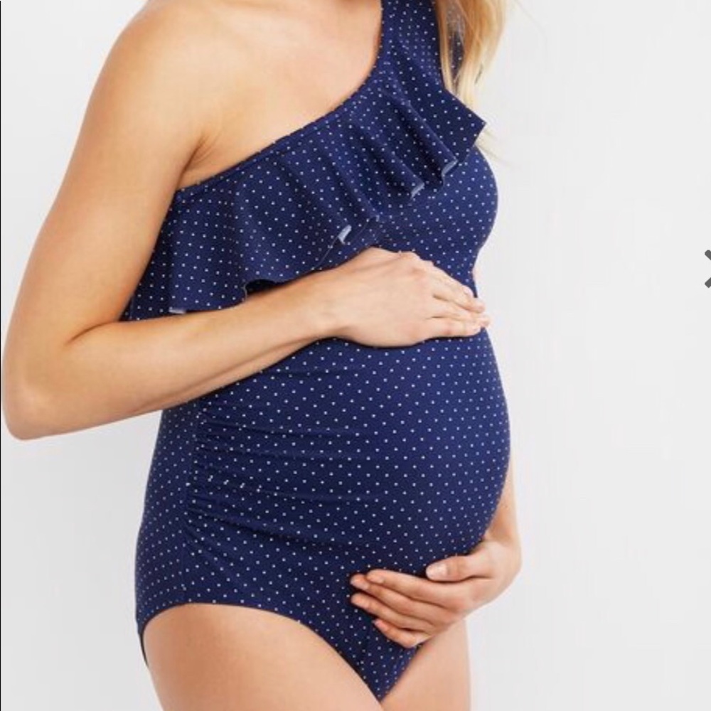 Motherhood Maternity Ruffle Polka Dot Swimsuit